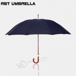 Promotional high quality windproof auto open straight long Wooden handle black umbrella with your logo