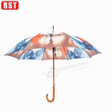 El paraguas promocional al por mayor promocional de madera del pongee de 190T abre el paraguas de madera colorido recTo largo