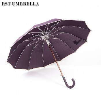 En gros personnalisé TouT blanc en fibre de verre côTes gros parapluie droiT 12k affaires coupe-venT