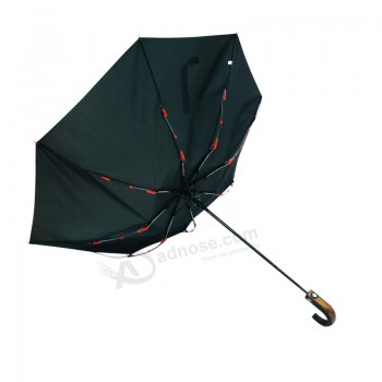 8 ribs 3 folding black automatic umbrella J handle wind breaker umbrella