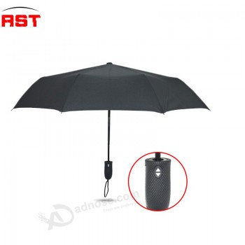 高品質の防風自動大人3折り畳み傘ブラック折り畳み傘