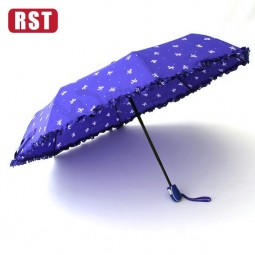 Hot sale 2019 lady princess lace gift windproof three folding dance umbrella with your logo