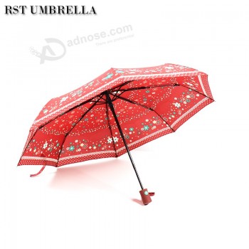 Brand China manufacturer vintage flower auto open close 3 folding business umbrella with your logo