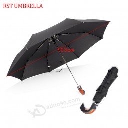Black windproof bent handle 3 folding umbrella brazil umbrella with your logo