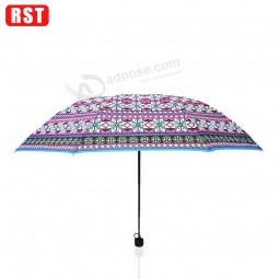Wholesale Bohemia design Fully-automatic Three Folding Umbrella For Rain Automatic Umbrella Parasol For Woman with your logo