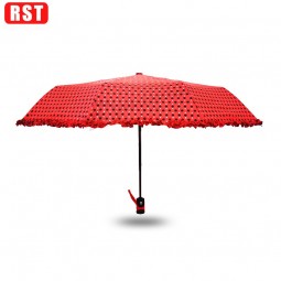 Wholesale automatic spot fabric with lace edge for lady folding umbrella with your logo