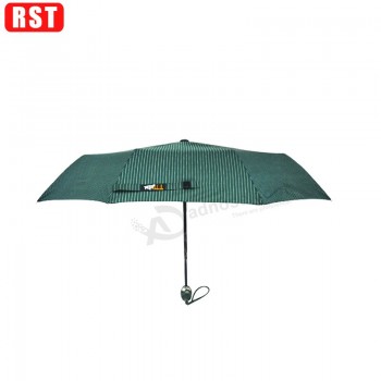 Customized high quality stripe printed outdoor automatic 3 folding slogan umbrella with your logo