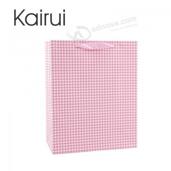 Best seller simple design grid shopping paper bag with ribbon and your logo