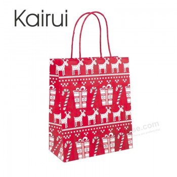Paper manufacturers Red design print paper bags with handles christmas kraft bags