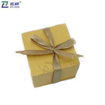 Yellow jewelry box have Ribbon decoration PU leather material bangle box with your logo