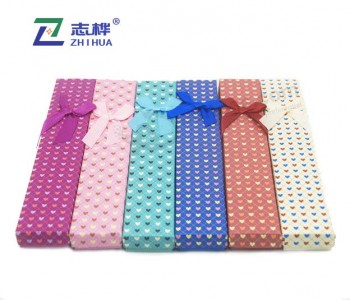 High quality fancy rectangle custom color colour printing hearts with bowknot necklace jewelry box