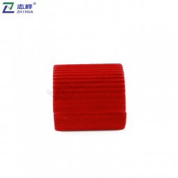High end Horizontal stripes plastic flocking material red single ring box with your logo