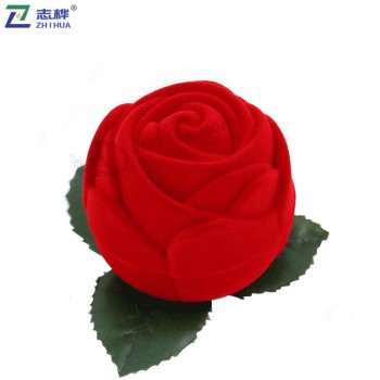 Zhihua marca linda vEnda quEntE caixa dE jóias tEm folhas vErdEs rosa forma caixa dE anEl rosa vErmElha
