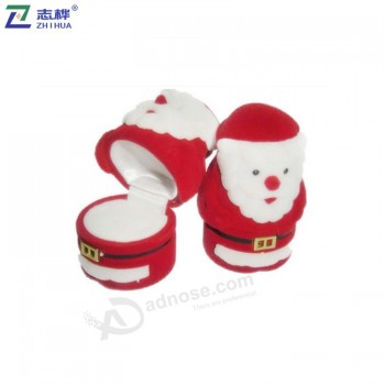 Zhihua品牌批发定制特别可爱植绒材料圣诞老人形状戒指盒