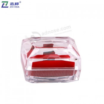 New product beautiful custom Plastic acrylic red backing strap Square clear Packing Box for Ring with your logo