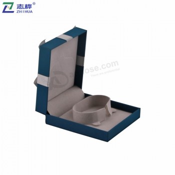 Square leatherette paper material custom blue jewelry packaging bangle bracelet box with your logo