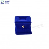 Custom high quality plastic flannel material Concave design weeding propose blue ring box with your logo