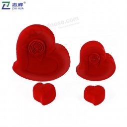 Wholesale plastic flocking material jewellery box custom size Heart flower shape jewelry ring box with your logo