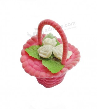Wholesale velvet material Pretty flower basket shape custom color jewelry ring box with your logo