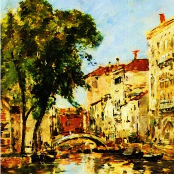 NO,F024 A Small Canal in Venice,Eugene Boudin Famous Painting, European Living Room Decoration Painting, Porch Murals, Hotel and Club Painting
