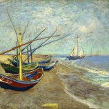 NO,F025,A Ship on St. Mary's Beach, Van Gogh Famouse Painting，European Living Room Dining Room Sofa Backgroud and Porch Decorative Painting