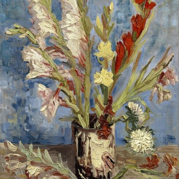 NO,JW006，Vase with Gladioli and China Asters, European Classical Still Life Oil Painting， Drawing Room Bedroom Decorative Painting，Porch Murals