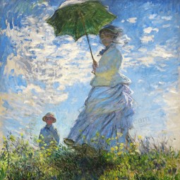 NO,R015，The Walk Woman with a Parasol , European Figure Oil Painting Art， Living Room Bedroom Decorative Painting,Porch Murals