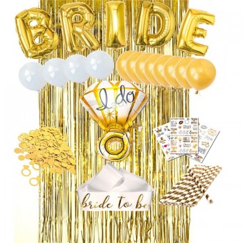 Bachelorette fiesta de oro partido decoraciones kit paja globos de papel de novia