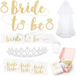 Xo fetti bacheloretteパーティーの花嫁は装飾キットです-ブライダルシャワーサプライ| 花嫁のためのサッシ、ラインストーンティアラ、金と銀のバナー