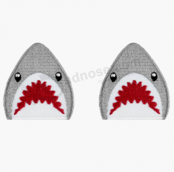 Manufacture custom shark shape embroidered twill patch
