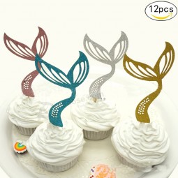 Sereia bolo topper para bebê chuveiro festa de aniversário decoração fornece 12pcs
