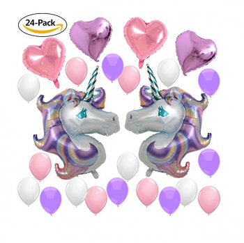 Unicorn Theme Birthday Party Supplies Decorations Baby Shower Lavender Foil Balloons 24 PCS