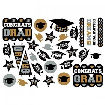 30Uds Photo Booth Props Grad Printed Cutout in Black, Silver and Gold Graduation Theme Party Decoration
