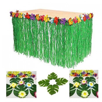 Chine prix luau chaîne verte hibiscus leis en soie fleur parti décoration polyester hawaïen jupe de table