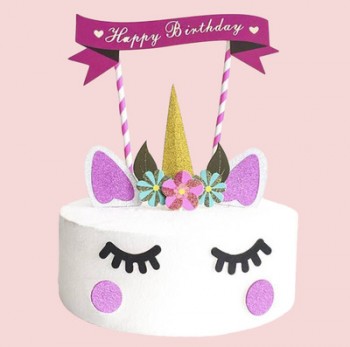 Diy 유니콘 케이크 토퍼 키트 생일 파티 유니콘 경적 눈 장식을 제공합니다