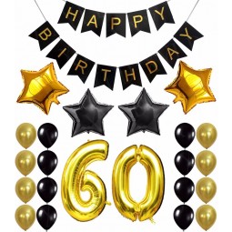ホット販売60番目の誕生日の飾りバルーンバナー-ハッピーバースデーブラックバナー