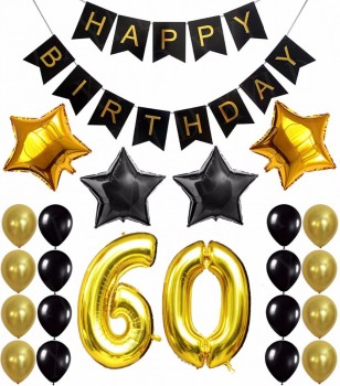 ホット販売60番目の誕生日の飾りバルーンバナー-ハッピーバースデーブラックバナー