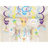Unicorno tema buon compleanno spirale tag foil turbinii, ghirlanda di unicorno