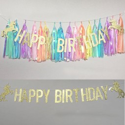 Unicorn Theme Happy Birthday Banner Paper Tassel Kit