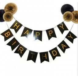 Hot Stamping Letters Happy Birthday Banner Paper Flowers Fan with Hanging Party Decorations