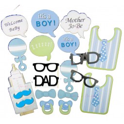 20个 Baby Shower Boy decoration Blue BB Bibs Milk bottle Photo props Gender Reveal Photo Booth Props Kit