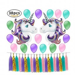 独角兽气球纸流苏花环派对用品生日装饰婴儿淋浴薰衣草铝箔气球38个