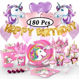 EasternHope Unicorn party supplies, happy birthday decoration set, balloon, flag, headband tiara, plate, cups and plates