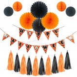 ハロウィン装飾キットの渦巻き+バナー+ガーランドオレンジ色のブラックパーティー用品は19pcsを好む