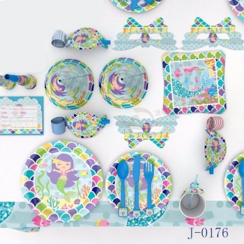 Pack de décoration de partie sirène sert 16 assiettes nappes serviettes de table tasses fournitures de fête sirène