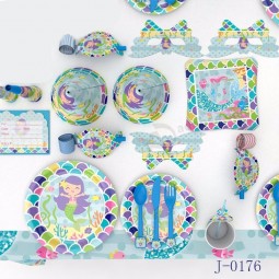 Paquete de decoración de fiesta de sirena sirve 16 platos de mantel servilletas tazas suministros de fiesta de sirena