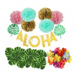 Kit de décoration de fête hawaii tourbillonne ballons bannière fans de papier fête tropicale