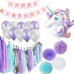 Decoraciones del partido de los niños feliz cumpleaños unicornio globos suministros de fiesta de unicornio guirnalda de papel de seda