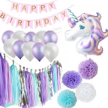Kinder Party Dekorationen alles Gute zum Geburtstag Einhorn Ballons Seidenpapier Girlande Einhorn Partei liefert
