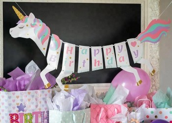 Nieuw voor 2018 party magical pastel unicorn gelukkige verjaardag banne feestartikelen decoraties banner